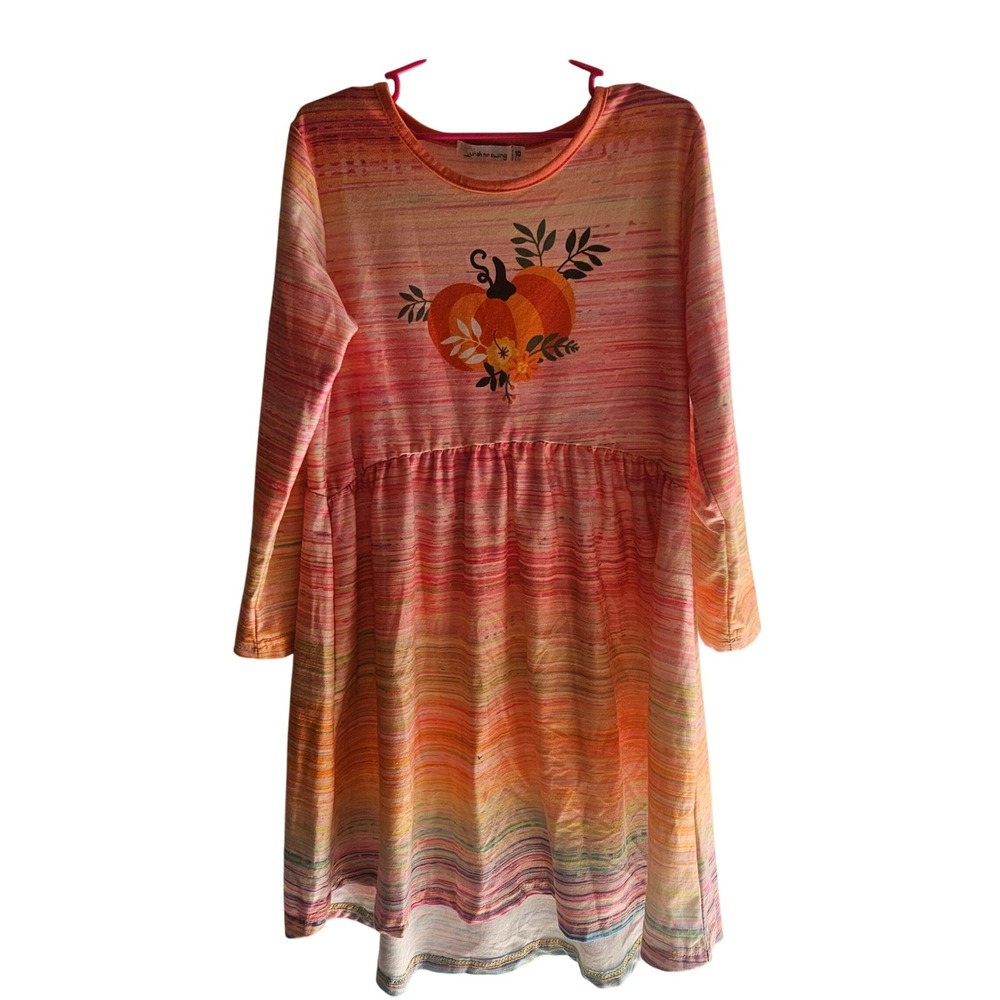 Sunshine Swing Pumpkin Dress Girl's Size 10‎ Fall Autumn Striped Long Sleeve